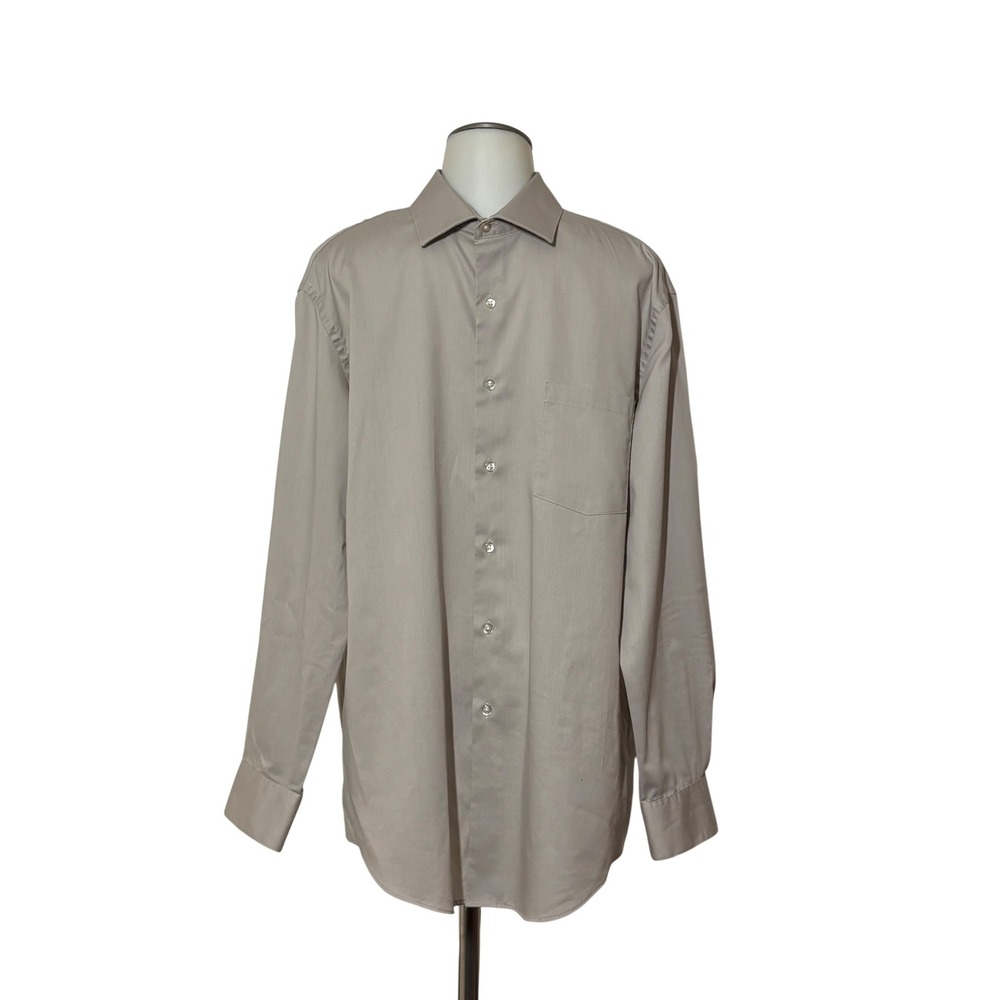 Van Heusen Flex Dress Shirt Mens 16 32/33 Gray Regular Fit Stretch Excellent